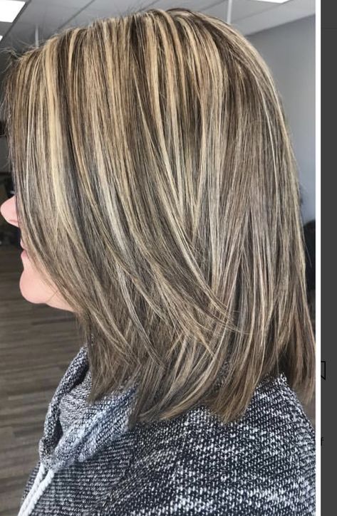 Chunky Foils Highlights, Vertical Highlights, Herringbone Highlights Gray Hair, Vertical Slice Highlights, Silver Hair Highlights, Brunette Hair With Highlights, Hairstyles Over 50, Shoulder Length Hair Cuts, Cute Cuts