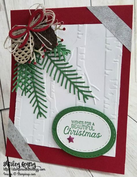 Stampin Up Christmas Pines, Christmas Card Book, Silver Christmas Decorations, Homemade Christmas Cards, Stampin Up Christmas Cards, Christmas Card Crafts, Stampin Up Christmas, Diy Christmas Cards, Christmas Cards To Make