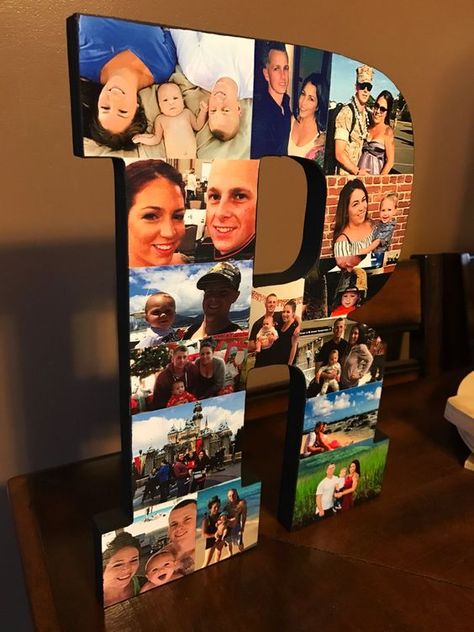 Wooden Letter Photo Collage Letter With Pictures, Letter Picture Collages, Graduation Picture Boards, Photo Collage Ideas, Letter Photo Collage, Letter Collage, Wedding Collage, Girls Room Design, Photo Letters