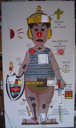 Life Size Operation Game. Armor of God!--love this but looks too hard for me to make with my limited skills. Operation Trunk Or Treat, Vbs Game On Decorations, Bible Themed Trunk Or Treat Ideas, Halloween Function, Life Size Games, Church Trunk, Operation Game, Church Games, Belt Of Truth