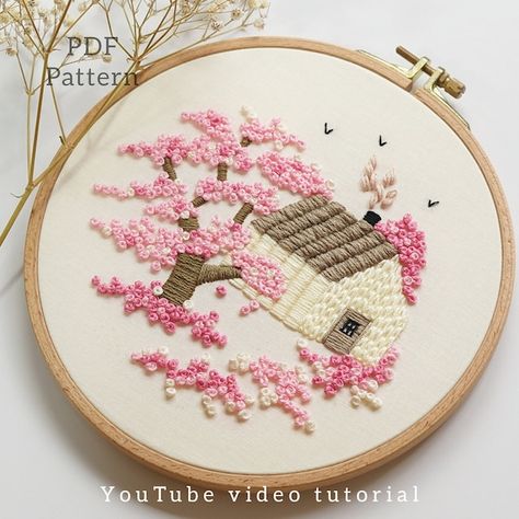 Momentoell - Etsy Cherry Blossom Tree Embroidery, Blossom Tree Embroidery, Cherry Blossom Embroidery, Tree Embroidery Design, Blossom Embroidery, Spring Cottage, Digital Embroidery Patterns, Dubai United Arab Emirates, Embroidery Transfers