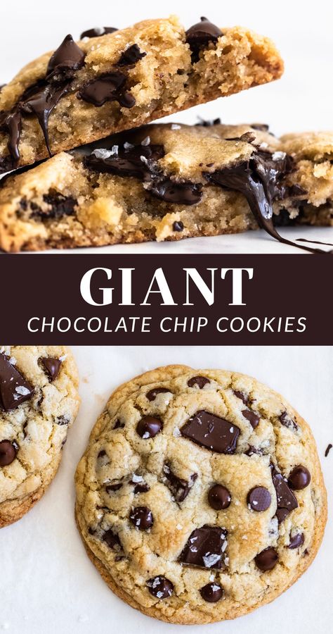 How to make GIANT Chocolate Chip Cookies that might be as big as your face! They're big, ultra rich and thick, crisp at the edges, gooey and soft in the middle, and chewy throughout. The best, easy to make giant cookie recipe. Giant Chewy Chocolate Chip Cookies, Giant Chocolate Chip Cookies, Big Chocolate Chip Cookies, Quick Cookies, Giant Chocolate Chip Cookie, Best Chocolate Chip Cookies Recipe, Big Chocolate, Frozen Cookie Dough, Giant Chocolate