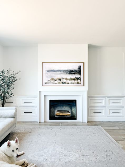 DIY Fireplace Mantel and Electric Insert - Hand Treated Home Diy Fireplace Surround, Fireplace Bookshelves, Built In Shelves Living Room, Build A Fireplace, Small Fireplace, Fireplace Built Ins, White Fireplace, Bedroom Fireplace, Traditional Fireplace