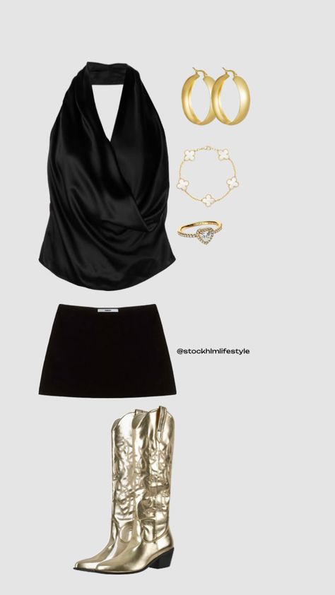 @stockhlmlifestyle Black And Gold Outfit, Gold Outfit, Gameday Outfit, Outfit Of The Day, Outfit Inspo, Black