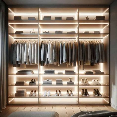 Ultimate Guide to Installing LED Strip Lights for Shelving Installing Led Strip Lights, Led Closet, Neon Accessories, Led Closet Light, Closet Lighting, Shelf Lighting, Led Strip Lights, Closet Shelves, Strip Lights