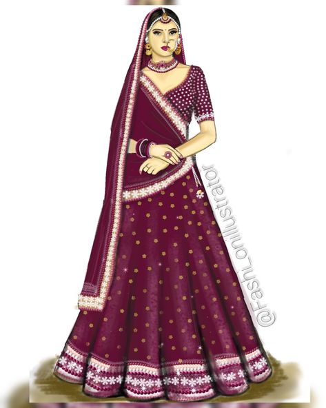 Aari Figure Work, Lengha Design Drawing, Indian Outfits Drawing, Traditional Wear Illustration, Ethnic Wear Illustration, Traditional Dress Illustration, Padmavati Movie, Bride Fashion Illustration, Fashion Sketches Men