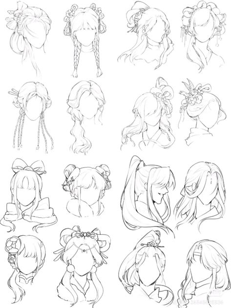 Hairstyle Fantasy Drawing, Royalty Hairstyles Drawing, Elegant Hairstyles Drawing, Short Female Hairstyles Drawing, How To Draw Cute Hairstyles, Dynamic Hair Drawing, Bubble Braid Drawing, Flowy Hair Drawing Reference, Women Hair Reference Drawing