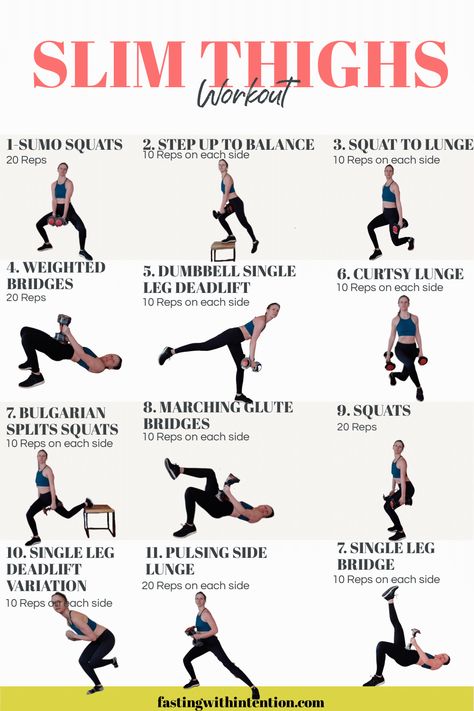 Slim Thighs Workout: Only 15 Minutes a Day! - Fasting With Intention Slim Legs Workout, Thighs Workout, Toned Legs Workout, Leg Workouts Gym, 12 Minute Workout, Leg Workout At Home, Short Workouts, Tone Thighs, Inner Thigh Workout