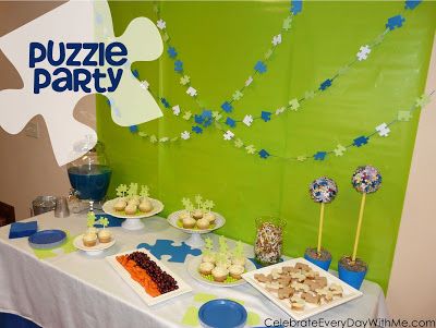 Throw a puzzle party with puzzle invites, food, favors, decor and more all puzzle themed! Adoption Shower, Puzzle Party, Friendsgiving Party, Adoption Party, Puzzle Crafts, Adoption Day, Ice Cream Social, Gotcha Day, Blue Party