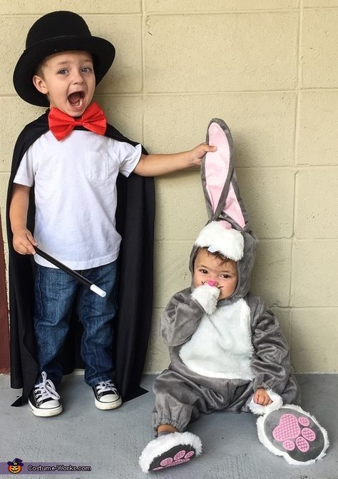 Magician and his Rabbit - Halloween Costume Contest via @costume_works Brother Sister Halloween, Brother Halloween Costumes, Brother Sister Halloween Costumes, Halloween Costumes For Big Kids, Sister Halloween Costumes, Karneval Diy, Sibling Halloween Costumes, Sibling Costume, Meme Costume