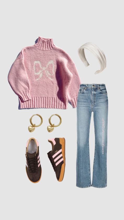 girly pink outfit Inspo turtleneck straight leg jeans adidas gold jewelry Pink Turtleneck Outfit, Turtleneck Under Dress, Adidas Gold, Pink Outfit, Straight Leg Jeans, Leg Jeans, Gold Jewelry, Straight Leg, Adidas