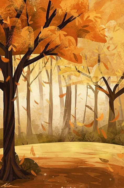 동화 삽화, Autumn Illustration, Forest Illustration, Japon Illustration, Fall Art, Landscape Illustration, Environment Concept Art, Autumn Art, Fantasy Landscape