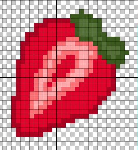 Strawberry Crochet Graph, Pixel Art For Animal Crossing, Pixel Art Strawberry, Strawberry Perler, Animal Crossing Perler Beads, Strawberry Pixel Art, Pixel Art Animal Crossing, Pixel Grid Pattern, Pixel Art Crochet