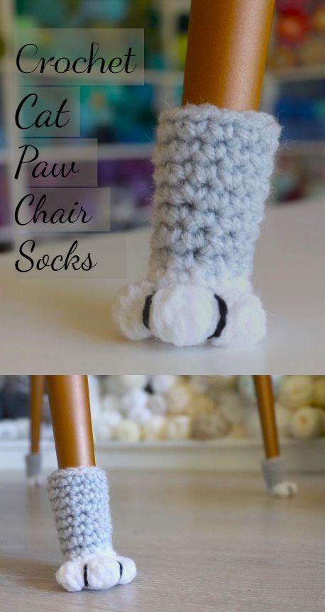 Crochet Cat Paw Chair Socks Cat Paw Chair Socks, Crossbody Bag Tutorial, Chair Socks, Home Crochet, Dog Patterns, Chair Table, Valentines Crochet, Booties Crochet, Crochet Things