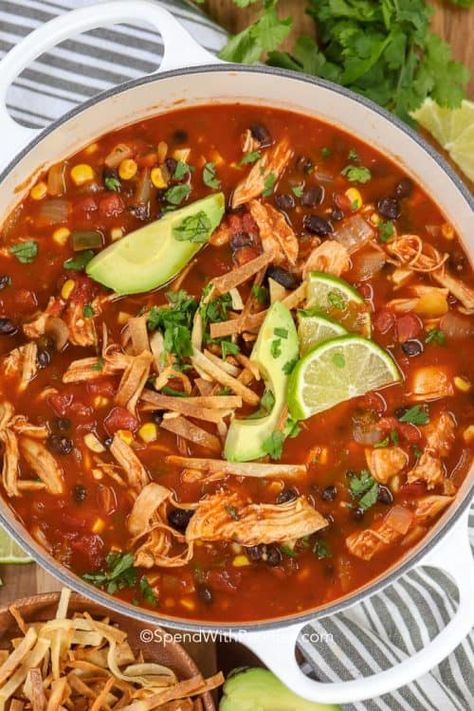 Best Chicken Tortilla Soup, Healthy Chicken Tortilla Soup, Tortilla Soup Easy, Chicken Tortilla Soup Easy, Fresh Corn Salad, Tortilla Strips, Chicken Tortillas Soups Recipe, Tortilla Soup Recipe, Mexican Dish