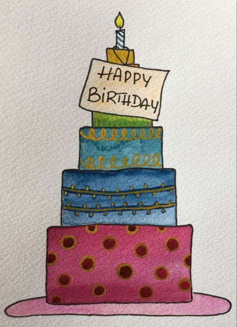 Happy Birthday Watercolor Card For Him, Happy Birthday Cards Drawing, Watercolor Birthday Card Ideas, Watercolour Birthday Card, Happy Birthday Cards Handmade, Happy Birthday Cards Diy, Creative Birthday Cards, Bunny Watercolor, Watercolor Birthday Cards