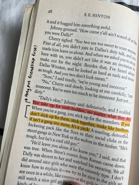 the outsiders by se hinton book annotations aesthetic Quotes From The Outsiders Book, The Outsiders Annotations, That Was Then This Is Now Se Hinton, Book Annotations Aesthetic, Annotations Aesthetic, The Outsiders Book, Outsiders Book, Outsiders Quotes, The Outsiders Quotes