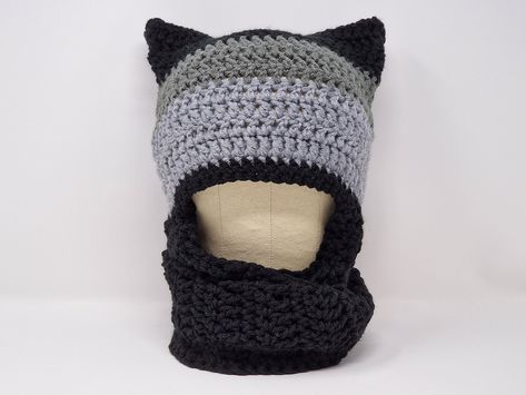 Chunky Knit Crochet, Crochet Cat Ear Beanie, Scarf Balaclava, Subversive Basics, Cat Ear Beanie, Y2k Hat, Ear Beanie, Cat Ears Hat, Cat Eared Beanie