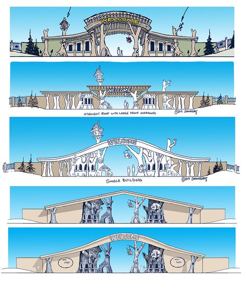 Theme Park Entrance Design Concept Art, Park Entrance Design Landscape, Theme Park Entrance Design, Zoo Entrance, Theme Park Planning, Landscape Architecture Diagram, Zoo Project, Zoo Architecture, Zoo Ideas