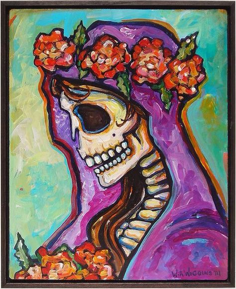 Day Of The Dead Artwork, Day Of The Dead Art, Spanish Art, Skull Painting, Sugar Skull Art, Skeleton Art, Chicano Art, Scary Art, Sugar Skulls