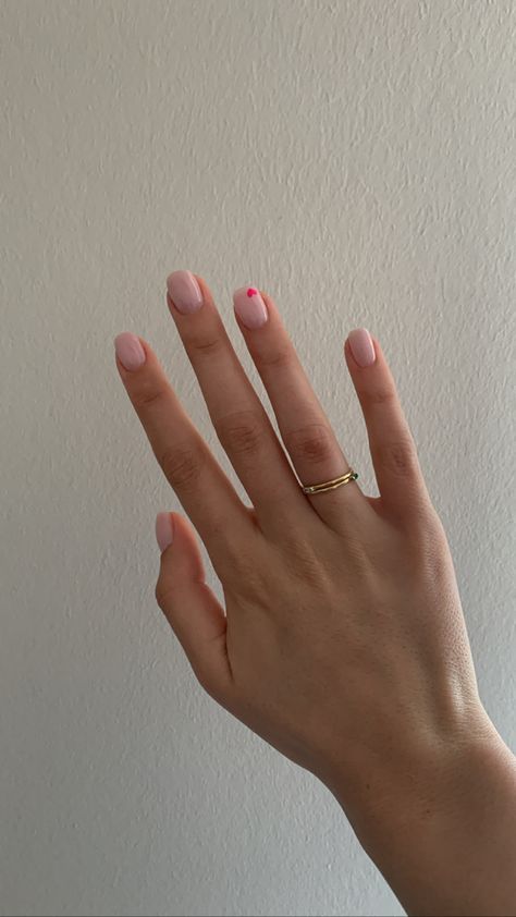 Simple short nails, nails inspo, pink, nude nails, simple nail art, Everyday Short Nails, Nude Nails With Pink Heart, Plain Pink Nails Short, Super Simple Nails Short, Plain Nail Ideas Simple Short, Super Simple Short Nails, Super Simple Valentines Nails, Acrylic Nails Plain Color Simple, Everyday Nails Simple