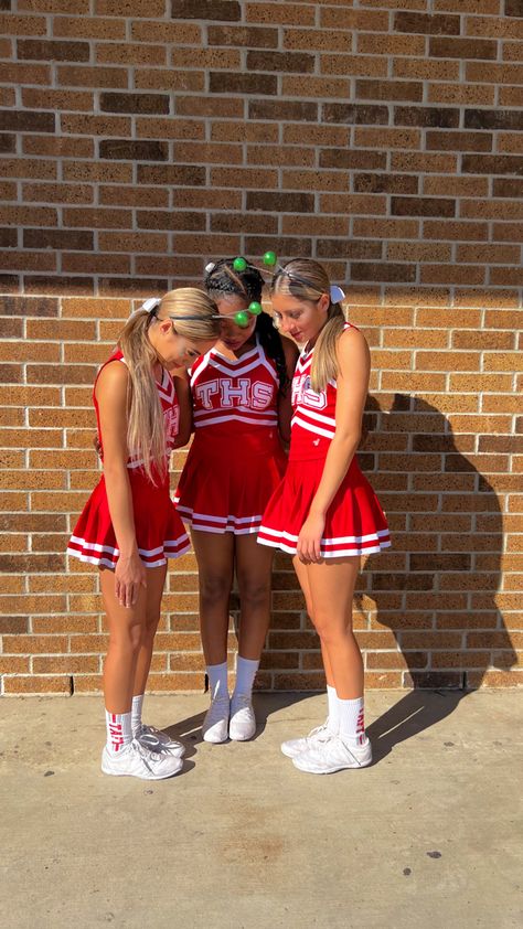 Old Cheer Uniforms, Cheerleader Aesthetic Red, Red Cheerleader Outfit, Chearleder Outfit Aesthetic, Sideline Cheer Uniforms, Cheer Uniform Aesthetic, Highschool Cheer Uniforms, Red Cheer Uniforms, Cheerleading Outfits Aesthetic