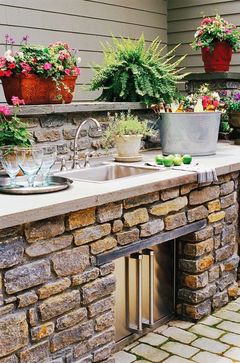 Outdoor Kitchen Sink, Outdoor Kitchen Countertops, Outdoor Kitchen Appliances, Outdoor Sinks, Outside Living, Backyard Retreat, Outdoor Kitchen Design, Outdoor Rooms, Counter Top