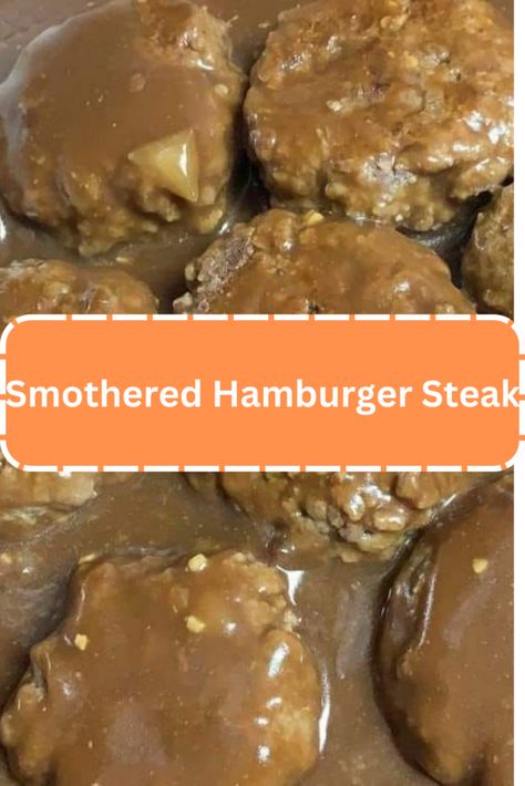 Smothered Hamburger Steak Smothered Hamburger Steak, Beef Recipes Easy Dinners, Hamburger Steak Recipes, Hamburger Steak And Gravy, Beef Ham, Over Mashed Potatoes, Beef Tips And Gravy, Recipe For 1, Beef Patties