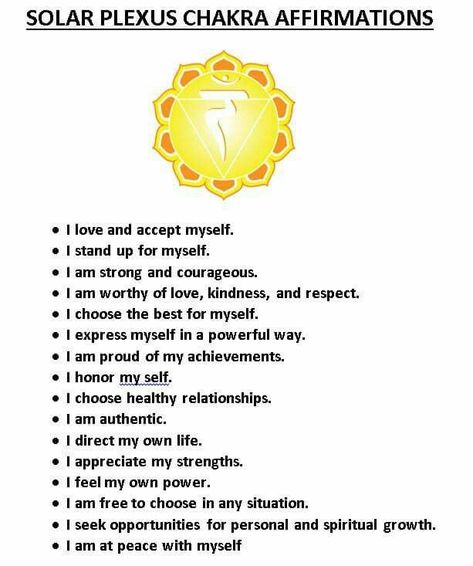 Solar Plexus chakra affirmations yellow chakra 3rd chakra Solar Plexus Chakra Affirmation, Swadhisthana Chakra, The Solar Plexus Chakra, Accept Myself, Manipura Chakra, Chakra Affirmations, Chakra Yoga, Qi Gong, Les Chakras