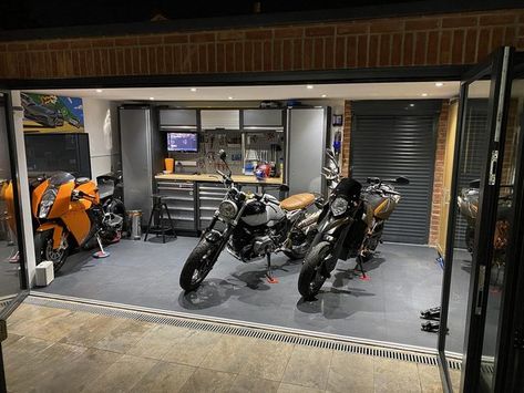 Best garages on PH, biker banter edition - Page 1 - Biker Banter - PistonHeads UK Biker Garage, Ikea Cupboards, Bike Garage, Cozy Life, Biker Clubs, Garage Remodel, Motorcycle Garage, Painted Floor, Custom Garages