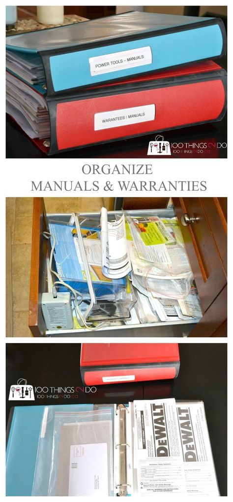 Organize Manuals, Kitchen Calendar, Ocd Organization, Property Ideas, Organizing Paperwork, Car Organization, Decluttering Tips, Creative Organization, Page Protectors