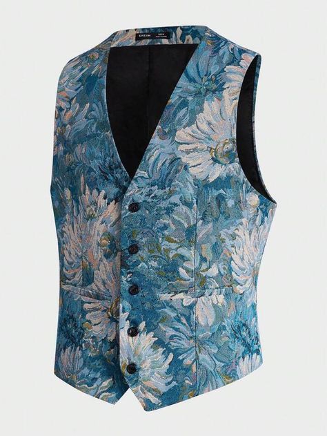 Multicolor Casual Collar Sleeveless Woven Fabric Floral,All Over Print vest Embellished Non-Stretch Men Clothing Waist Coat Men, Waistcoat Outfit, Men Waistcoat, Shein Men, Waistcoat Men, Man Blazer, Floral Vests, Wedding Suits Groom, Dress Suits For Men