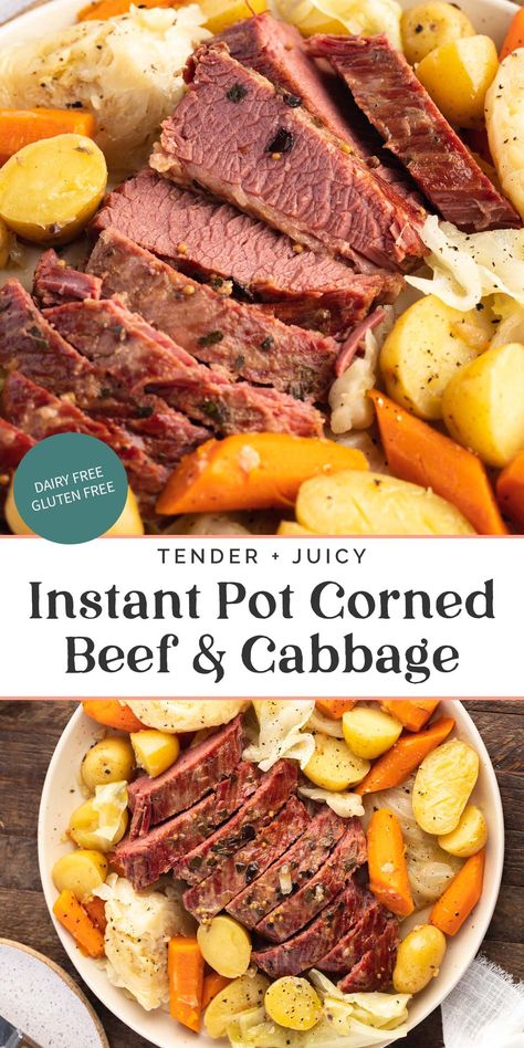 The fastest way to cook corned beef and cabbage is right in the Instant Pot! This easy one-pot method gives you tender, juicy corned beef and perfectly cooked cabbage, carrots, and potatoes in a fraction of the time it takes with other methods. Serve it with a little rye bread and horseradish sauce for a delicious St. Patrick's Day meal! Instant Pot Corned Beef, Beer Braised Beef, Cooking Corned Beef, Cabbage And Potatoes, Corned Beef And Cabbage, Corned Beef Brisket, Beef And Cabbage, Corned Beef Recipes, Horseradish Sauce