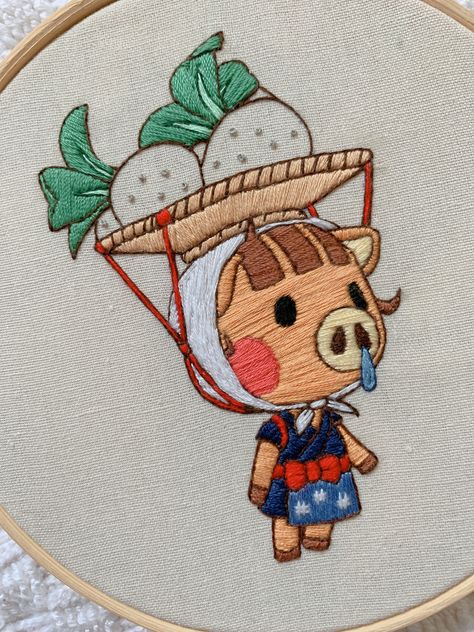 Daisy Mae Animal Crossing, Animal Crossing Embroidery, Acnh Journal, Split Stitch, Daisy Mae, Basic Embroidery Stitches, Cartoon Embroidery, Cute Embroidery, Pin Art