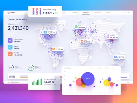 Orion UI kit - Data map visualization by Alien pixels for Setproduct on Dribbble Map Visualization Design, Map Dashboard, Heat Map Design, Weather Dashboard, Map Visualization, 3d Data Visualization, Popular Shots, Marketing Dashboard, Data Icon