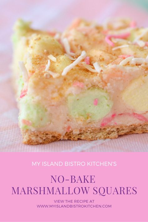 Marshmallow Squares - My Island Bistro Kitchen No Bake Squares Recipes, Graham Wafer Crust, Cream Cheese Squares, Marshmallow Squares, Bake Sweets, Dessert Squares, Bistro Kitchen, Square Recipes, Dessert Bar Recipe