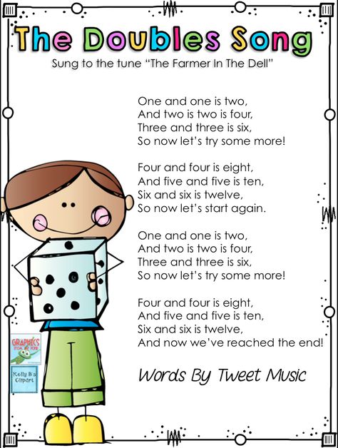 Traditional nursery rhymes like Twinkle, Twinkle Little Star and Humpty Dumpty have been around for hundreds... Doubles Addition Song, Doubles Math, Doubles Song, Math Poems, Math Doubles, Learning Songs, Math Songs, Doubles Facts, Traditional Nursery