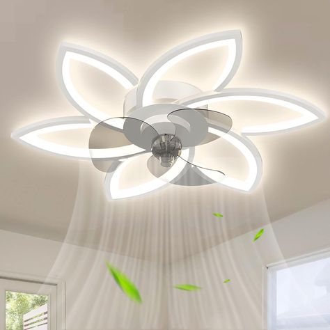 PRICES MAY VARY. 2-in-1 Creative Design: The modern flush mount ceiling fan with light is designed in a creative flower shape which like flowers blooming on the ceiling. The combination of lighting and fan allows you to use two functions at the same time. It's suitable for a room of 10-25㎡ with its diameter 30"/35". Perfect for low profile room like bedroom, living room, dining room, etc Dimmable LED Ceiling Fan with Lights: This dimmable LED flush mount ceiling fan can adjust the color temperat Bedroom Ceiling Fan Light, Dimmable Led Ceiling Lights, Bladeless Ceiling Fan, Flower Ceiling, Ceiling Fan With Lights, Room Fan, Ceiling Fan Light Kit, White Ceiling Fan, Modern Flush Mount