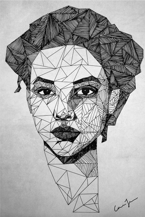 triangle-portrait-hand-drawn-illustration-art1 Iphone Drawing, Cubist Portraits, Picasso Portraits, Geometric Face, Geometric Portrait, Illustration Art Nouveau, Art Picasso, Desen Realist, Drawing Hands