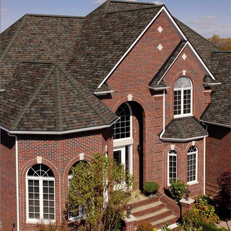 Owens Corning TruDefinition Duration Traditional Entrance Door, Driftwood Shingles, Traditional Entrance, Brown Roofs, Roof Shingle Colors, Architectural Shingles Roof, Wall Outdoor, Brown Roof, Orange Brick