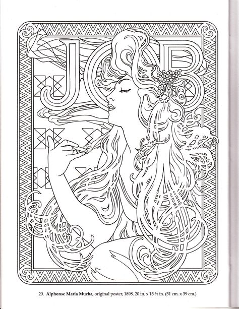 Alphonse Mucha Art, Nouveau Illustration, Line Art Images, Mucha Art, Alfons Mucha, Art Nouveau Illustration, Art Nouveau Poster, Art Nouveau Floral, Adult Colouring Pages