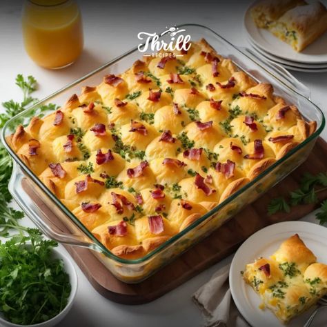 Crescent Roll Breakfast Casserole 1 Easy Morning Recipe Crescent Roll Breakfast, Sausage Crescent Rolls, Crescent Roll Casserole, Crescent Breakfast, Crescent Roll Breakfast Recipes, Eggs And Cheese, Breakfast Casserole Bacon, Breakfast Casserole Recipe, Crescent Roll Breakfast Casserole