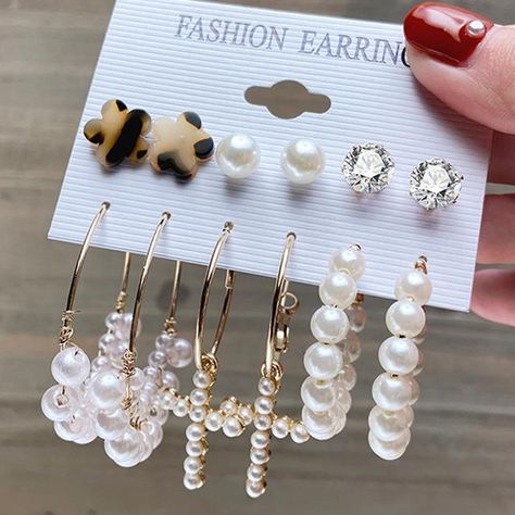 Pearl Earring Set, Punk Earrings, Metal Circle, Wedding Party Jewelry, Hoop Earring Sets, Long Dangle Earrings, Pearl Hoop Earrings, Geometric Jewelry, Beaded Hoop Earrings