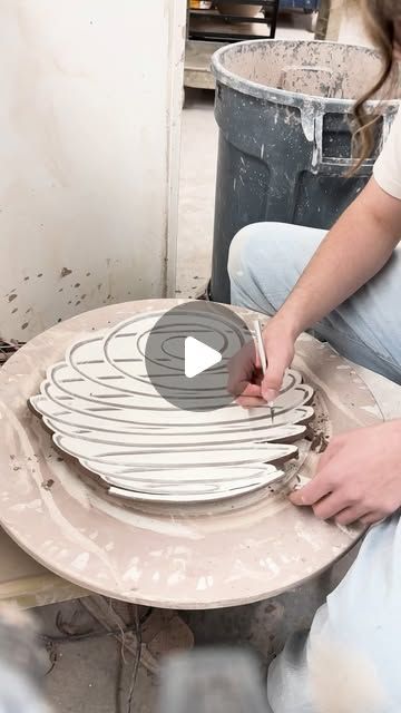 Jonah Dichter on Instagram: "Let’s make a slip trailed plate!  #pottery #ceramics #teapot #jar #lid #canister #teapot #potterswheel #clay #vase #porcelain #stoneware #bowl #pot #cup #handle #potterywheel #vase #mug #potterywheel #ceramicsbyjonah #practice #bigpot #art #crafts #grind #painting #drawing #sculpture #ceramicart #potterylove" Easter Pottery Ideas, Ceramic Jars With Lids, Ceramic Ideas Pottery, Surface Decorations, Pottery Slip, Drawing Sculpture, Pottery Tips, Plate Pottery, Pottery Projects