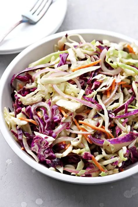 Dairy Free Slaw, Dairy Free Coleslaw, American Coleslaw, Coleslaw No Mayo, Mayo Alternative, Red Cabbage Slaw Recipes, Cabbage Slaw Recipes, Summer Supper, Red Cabbage Slaw