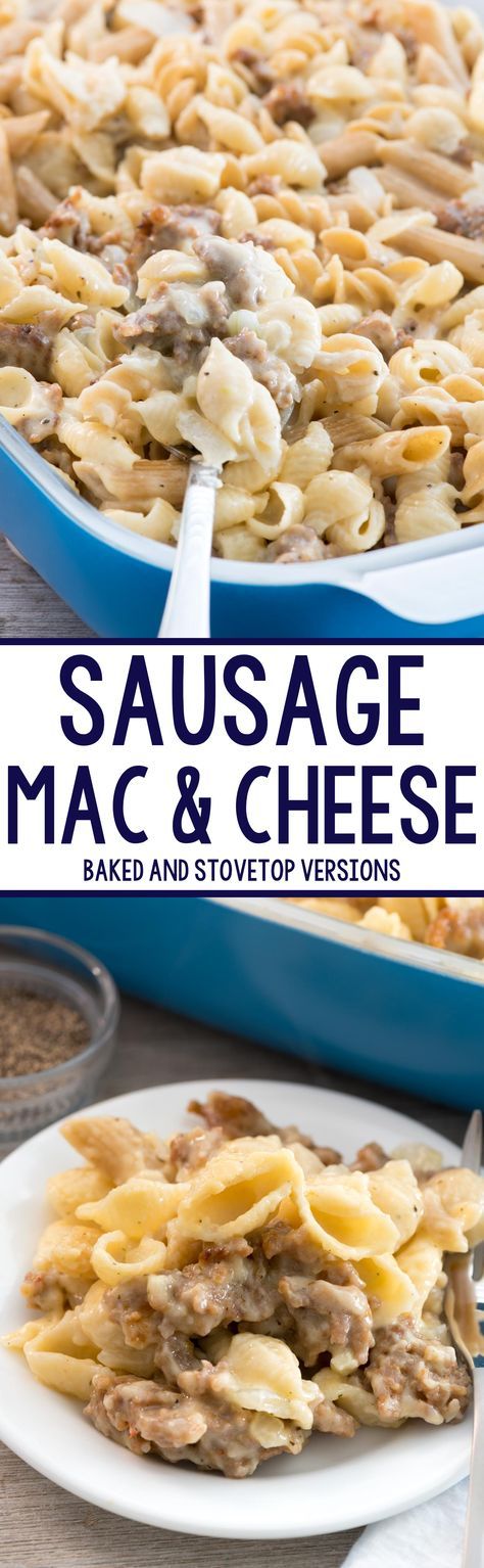 Sausage Mac & Cheese - this EASY macaroni and cheese recipe is full of Italian sausage! It's the perfect comfort food. I've been making this FOR YEARS and everyone always loves it. Sausage Mac N Cheese, Sausage Macaroni, Easy Macaroni And Cheese Recipe, Easy Macaroni And Cheese, Unhealthy Recipes, Bake Dinner, Easy Mac N Cheese Recipe, Easy Mac And Cheese, Easy Macaroni