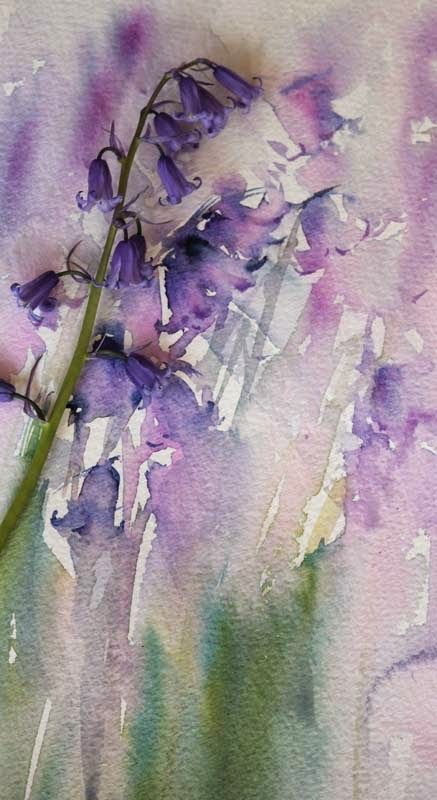 Bluebell Hues Original Watercolour 2014 by Jean Haines Jean Haines, Purple Flowers, Watercolor Painting, Log, Purple, Flowers, Green, White, Watercolour Painting