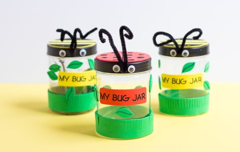 diy bug jar Bug Jar Craft, Recycled Crafts Kids Projects, Babysitting Crafts, Insects Preschool, Camp Crafts, Vbs Crafts, A Bug, Afterschool Activities, Plastic Jars