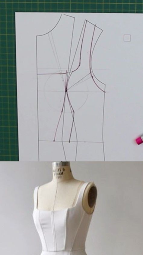 Corset With Straps, Pattern Drafting Tutorials, T Shirt Sewing Pattern, Easy Dress Sewing Patterns, Corset Sewing Pattern, Dress Sewing Tutorials, Bodice Pattern, Corset Pattern, Fashion Design Patterns