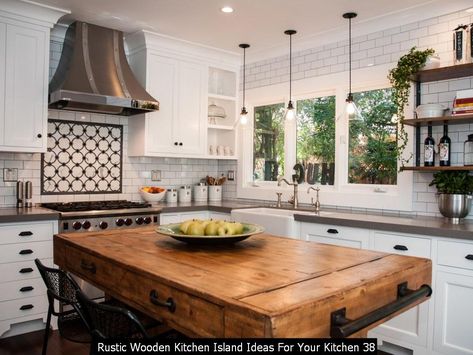 Awesome 30+ Rustic Wooden Kitchen Island Ideas For Your Kitchen White Kitchen With Butcher Block Island, Kitchen Island Butcher Block Top, Butcher Block Diy, Butcher Block Kitchen Cart, Kitchen Butcher Block, Butcher Block Kitchen Island, Island Cabinets, Reclaimed Wood Kitchen Island, Butcher Block Island Kitchen